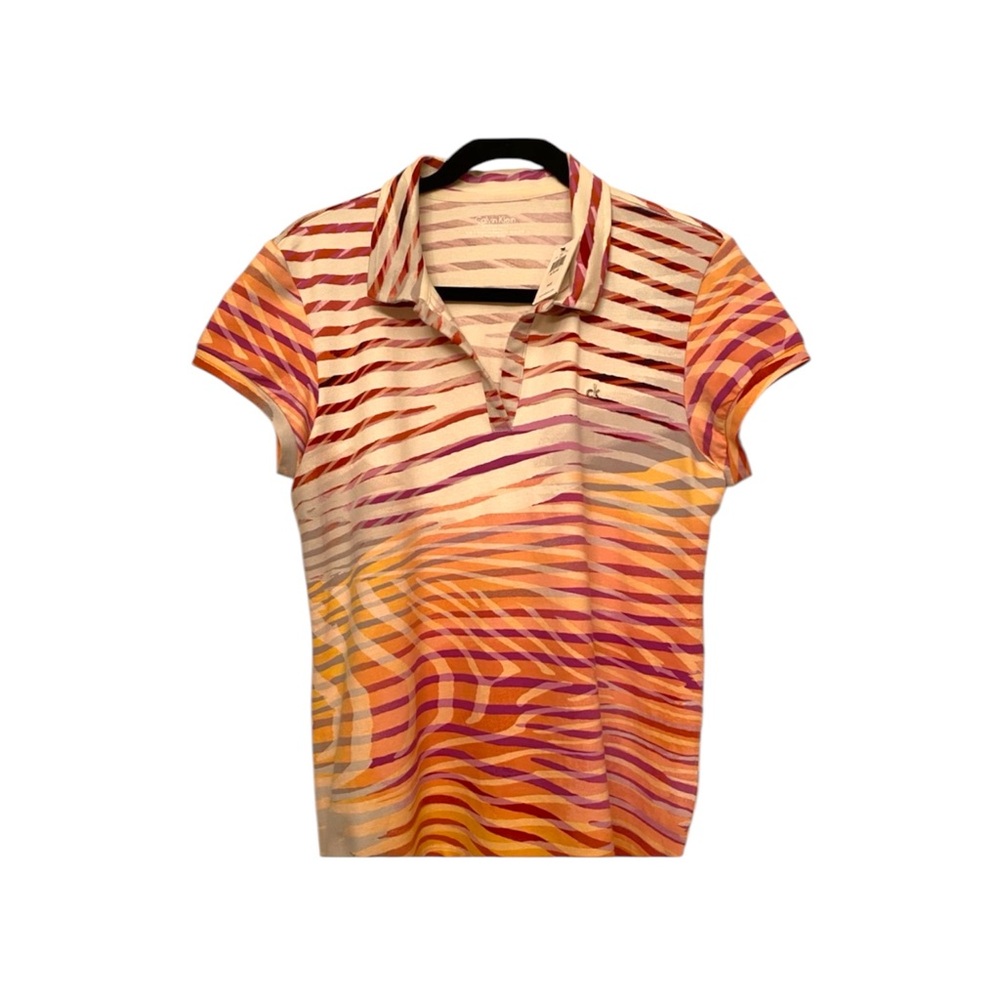 Calvin Klein XLarge Collared Multicolored Zebra Print Short Sleeve
